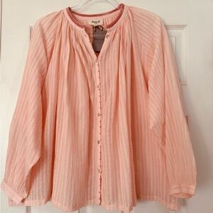 NWT Nana‎ Ki Paris Women’s Blouse Pink Striped Button Up Oversize S/M
